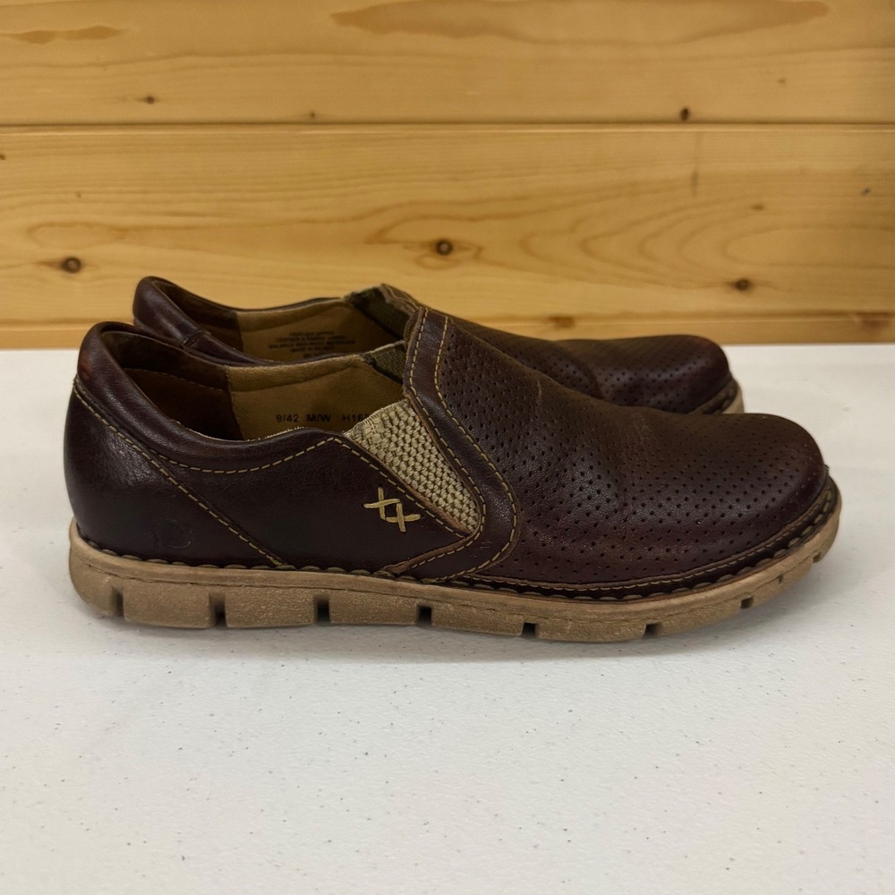 Born Mens H16262 Dark Maroon Burgundy Leather Perforated Slip On Loafers Size‎ 9
